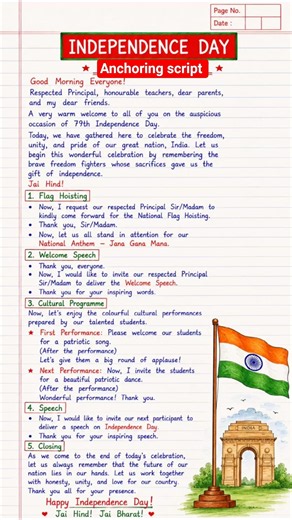 🎤 Independence Day Anchoring Script in English | Easy School Anchoring Script For 15 August 🇮🇳✨