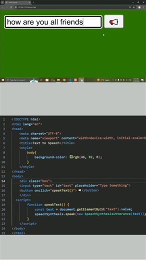 text to speech short program through HTML+ java #javascript #text #webdesign #coding #it_by_mr_samad