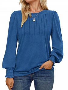 UVN Plus Size Tops for Women Pleated Long Sleeve Shirts Dressy Casual Crewneck Fall Blouses - Walmart.com