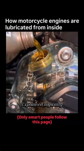 Science | History | Facts on Instagram: "🛢️ Engine Oil in Action – See Lubrication in Real Time This visualization shows how engine oil circulates inside a motorcycle engine using a transparent cover for clear visibility. Once the oil is poured in, the pump sends it through internal passages, coating critical moving parts like the timing chain, gears, pistons, and crankshaft. Oil isn’t just lubrication — it reduces friction, cools hot components, and carries away metal debris that would otherwi
