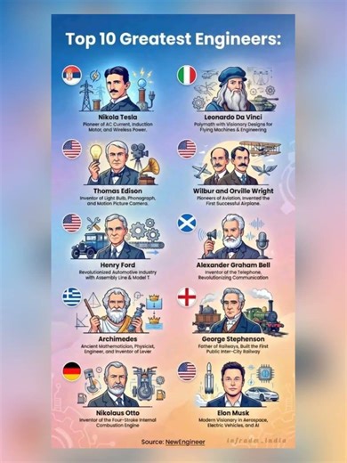 Top 10 Greatest Engineers Who Changed the World#Engineering #Innovation #ElonMusk #History