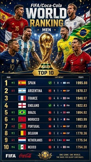 FIFA World Rankings 2026 Update 🌍 Spain Reclaims No.1 | Top 10 Men's National Teams Revealed! ⚽