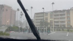 Palm trees sway in the heavy rain as storm hits Florida