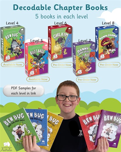 Our NEW Decodable Chapter books are great for all ages! They all have fun and engaging plots filled with action and suspense. The simplicity of the text and layout make them perfect for struggling older readers as well as young readers ready for their first chapter books! Check them out in our store and download some free samples: https://www.decodablereadersaustralia.com.au/collections/decodable-chapters #learntoread #iteachreading #structuredliteracy #decodablereaders #teachersofinstagram #tea