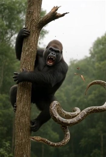 Gorilla vs Giant Python ।💥 पेड़ पर खतरनाक मुकाबला! | Epic Wildlife Fight”