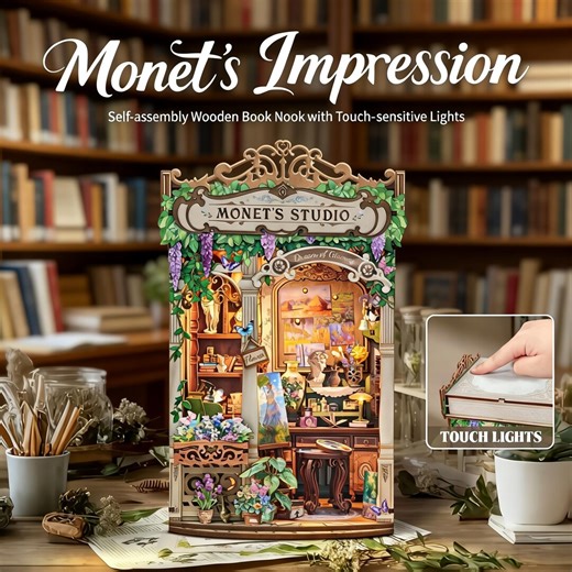 Monet’s Impression Book Nook Kit – DIY Wooden Miniature Library Insert With Touch-sensitive LED Lights, Art Studio Bookshelf Decor Gift - Etsy Canada