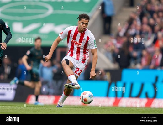 Jahmai Simpson-Pusey (1. FC Koeln, #22)  1. FC Köln - Werder Bremen, Fussball, 1. Bundesliga, RheinEnergieStadion Köln, 12.04.2026  DFL regulations prohibit any use of photographs as image sequences and/or quasi-video. (Photo by HMB Media/ Marco Bader/Sipa USA Stock Photo - Alamy