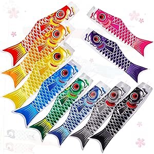 Boao 10 Pcs Japanese Carp Windsock Fish Flag Kite 15.7 Inch Japanese Hanging Windsocks for Garden Backyard Home Outdoor Sushi Bar Restaurant Decoration (Classic)