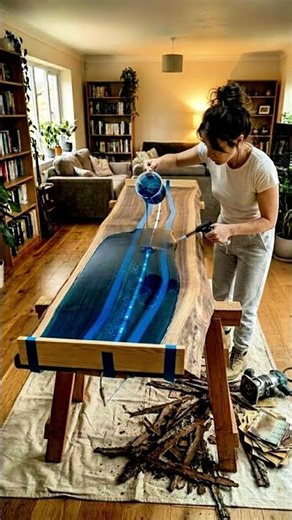 I Built a GLOWING Epoxy River Table ✨ (Wait for the dark...)