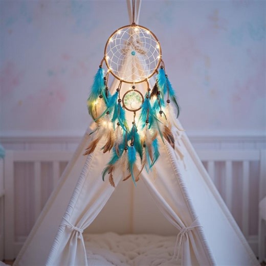 Blue Tree of Life Dream Catcher LED Fairy Light Boho Nursery Decor - Etsy
