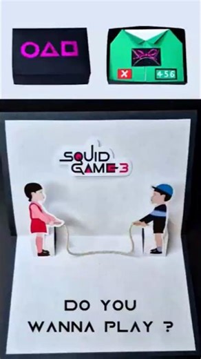 DIY SQUID GAME 3: Paper Gift Box 🎁 & Jump Rope Pop Up Card 🦑 Easy Craft Tutorial
