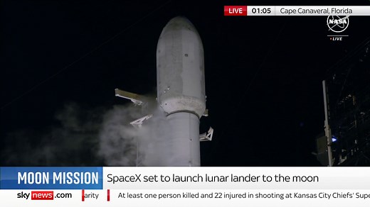 36K views · 768 reactions | BREAKING: Watch the moment the SpaceX rocket launches and shoots into space en route to the moon's mysterious south pole  https://trib.al/m2cjRhU  Sky 501, Virgin 602, Freeview 233 and YouTube | Sky News | Facebook