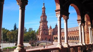 Arcade in Plaza de Espana, Seville, Spain