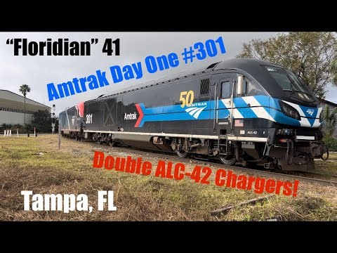 Amtrak At Tampa: New Years Eve ALC-42 Charger “Day One” #301 Arriving and Departing Union Station