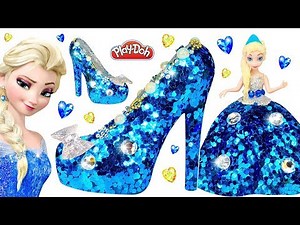 DIY Making Play Doh Super Sparkle Dress and Shoes High Heels for Elsa