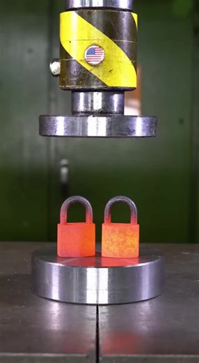 Two Hot Locks under Hydraulic Press #trending #asmr #lock #hydraulicpress #viral
