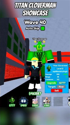 Titan Cloverman ShowCase In Legacy Toilet Tower Defense #roblox #toilettowerdefense #robloxshorts