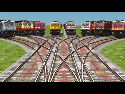 8 Electric Trains Running on bumpy Forked Railroad crossing Tracks | train simulator 2026