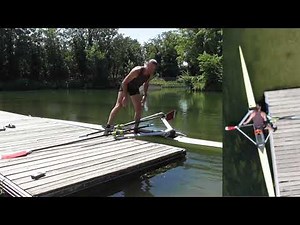 Aviron, technique d'embarquement en skiff. Rowing, boarding technique in a single scull.