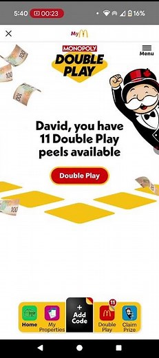 How to enter monopoly codes in the McDonald's app.