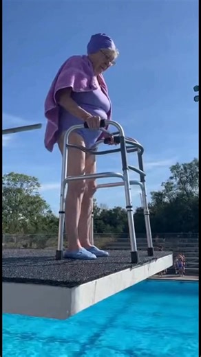2.9K views · 32 reactions | Granny dives into the pool doing a front flip with her walker | Dancing Seniors | Facebook