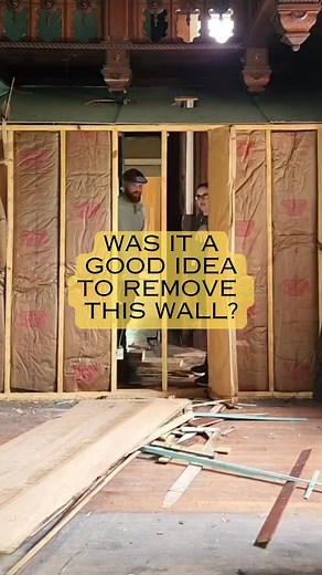 Restoring a Castle in Texas on Instagram: "We knocked down this wall at the castle during renovations, what do think of this before and after?  See full length videos on YouTube, search for "Money Pit Castle"  #houserenovation #oldhouse #victorianhouse #diy #hgtv"
