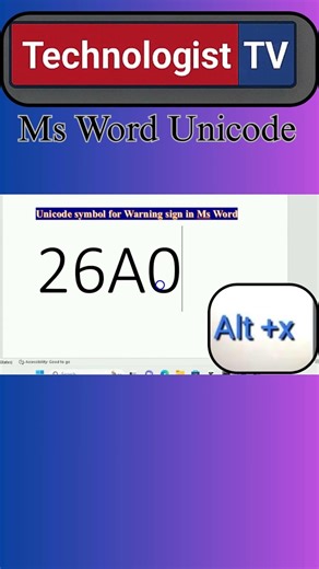 Use this unicode symbol to insert warning signs in Ms word #technologisttv #windows #microsoft