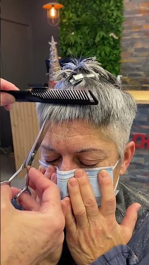 Super short pixie haircut scissors over comb