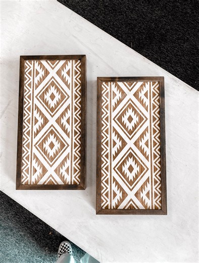 Aztec Wood Wall Art: Engraved Southwestern Panel Set - Etsy
