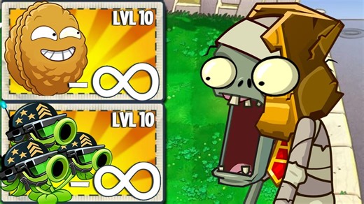 PvZ 2 无限能量强化！！！所有植物满级 VS 100 个 5 级金字塔头僵尸