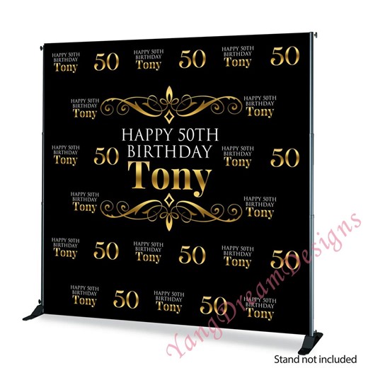 50th Birthday Photo Backdrop: Step and Repeat Background, Gold Black White Photography Banner - Etsy