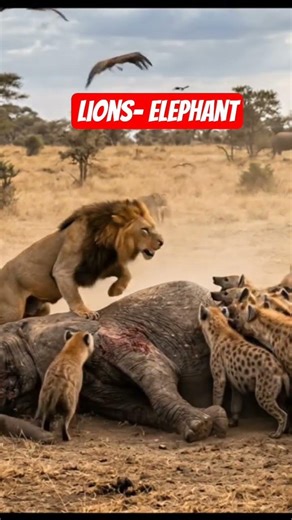 🦁 🐘 ĐẠI CHIẾN TÀN KHỐC: Đàn Sư Tử vs Bầy Linh Cẩu Tranh Giành Xác Voi Khổng Lồ #shorts