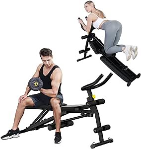 BESVIL Adjustable Weight Bench,Ab Machine Height Adjustable Abs Workout Fitness Equipment,Incline Decline Flat Sit Up Bench for Full Body Fitness
