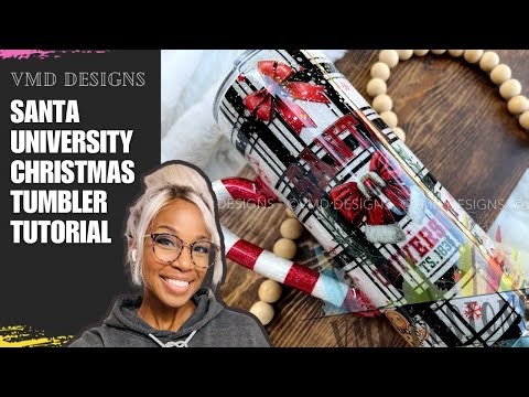 CHRISTMAS TUMBLER TUTORIAL: Santa University Design using UV DTF decals and Candy Cane Handle