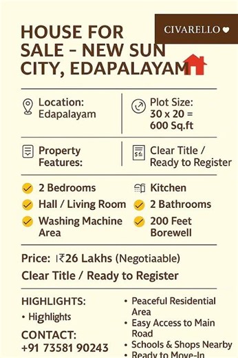 plots for sale in Edapalayam, Redhills