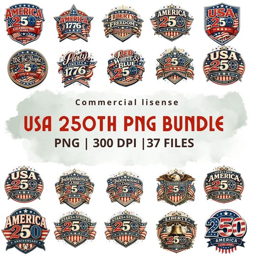 USA 250th Anniversary PNG Bundle Patriotic Badge Designs Vintage Style Digital Download - Etsy