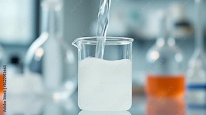 Chemical Reaction Process in Laboratory Beaker: Liquid Transformation Over Time