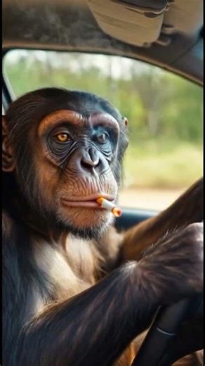 chimpanzee driving a car(4k animals)#shorts #animals #ytshort #ai
