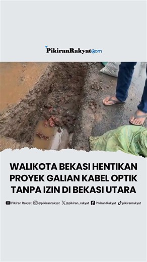Aktivitas penggalian kabel optik di Jalan Kali Abang Tengah, Bekasi Utara, dihentikan langsung oleh Wali Kota Bekasi, Tri Adhianto, pada Minggu, (22/02/26). Penghentian dilakukan karena di lokasi tidak ditemukan kejelasan dokumen perizinan maupun penanggung jawab proyek yang sah. Saat peninjauan, terlihat sebagian badan jalan tergali dan tanah berserakan sehingga mengganggu arus lalu lintas. Tidak terdapat papan informasi proyek maupun pengawas resmi di lapangan. Kondisi tersebut memicu pertanya