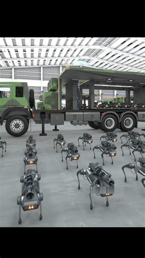 Armed Robot Wolf Combat Unit, a vehicle carrying twelve armed robot wolves. The vehicle-mounted robot wolf drone combat system can replace humans in complex terrain operations - The video is a 3D modeling and original C4D software animation demonstration | Op Saiful Gaming FB