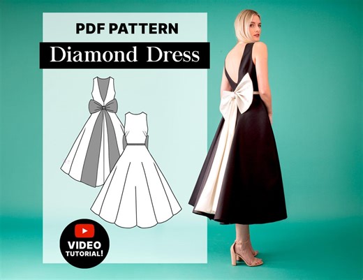 Elegant Vintage Bow Dress Sewing Pattern | PDF Pattern | Tea-length | Formal Party Dress | Beginner Sewing | Instant Download | Video Guide - Etsy