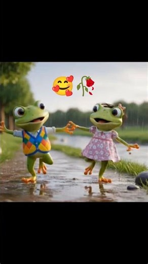 ✨The cute Frog Couple Dancing in the Rain 💚🐸 | Aesthetic Love Moment || STORY LOVERS YT ||#shorts