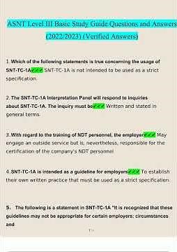 ASNT Level III Basic Study Guide Questions 2025 2026 Consisting Of 70 Questions With Verified Answer
