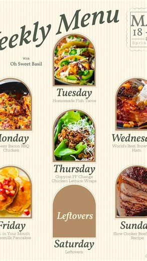 This week’s menu is a good one! Comment “MENU” for a link! #ohsweetbasil #weeklymenu #dinner #mealplanning | Sweet Basil