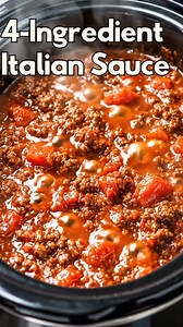 4-Ingredient Slow Simmer Italian Meat Sauce This classic Italian meat sauce uses just 4 simple ingredients, but tastes like it simmered all day at Nonna’s house. Rich, slow-cooked, and deeply comforting. Proof that simple really is best. Ingredients For the sauce 2 lbs ground beef (80/20 for best flavor) 2 (28 oz) cans crushed tomatoes 1 medium onion, finely chopped Salt, to taste Instructions Add ground beef and chopped onion to a large pot or slow cooker. Cook over medium heat (or sauté first 