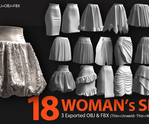 ArtStation - 18 WOMAN'S SKIRT PACK (ECO.VOL.01). Marvelous Designer/Clo3D project file OBJ,FBX | Game Assets