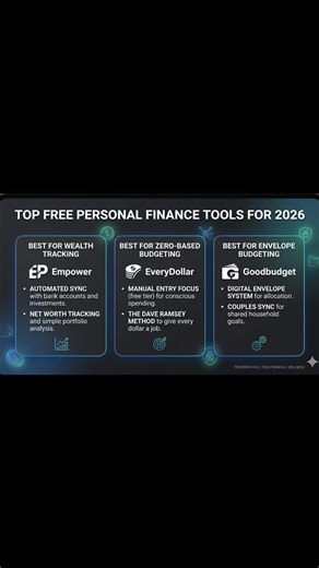 Empower: Ideal for wealth and investment tracking, offering automated syncing with bank and investment accounts. ​EveryDollar: Perfect for zero-based budgeting, based on the Dave Ramsey method, for those who want a simple way to manage minimum spending. ​Goodbudget: Uses a digital envelope system to help users allocate funds and includes a feature for couples to sync their household finances. #thefortunehaus #moneytips #financialliteracy #budgeting