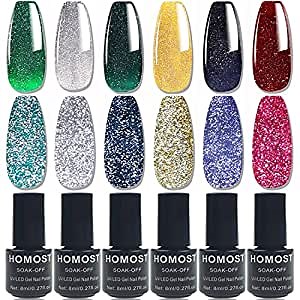 Glitter Diamond Gel Nail Polish Set, Reflective Glitter Gel Nail Polish Gold Green Red Silver New Year Nail Polish Kit