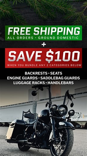 BLACK FRIDAY IS LIVE NOW 🔥 FREE GROUND DOMESTIC SHIPPING ON ALL ORDERS 📦 Buy any 2 qualifying bundle products and SAVE $100 on your order. 🔥 Qualifying Parts: Backrests • Seats • Luggage Racks • Engine Guards • Saddlebag Guards • Handlebars Discount is auto-applied at checkout 🔥 NOW-MONDAY ONLY ELEV8 YOUR RIDE THIS HOLIDAY SEASON. ONLY AT CMC-MOTORSPORTS.COM | CMC Motorsports LLC
