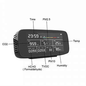 [Hot Item] Air Monitor Air Particle Sensor Multi-Functional Formaldehyde Hcho/Tvoc/Pm2.5/Pm10/Aqi/Time Air Quality Detector Temperature Humidity Sensor Time Clock